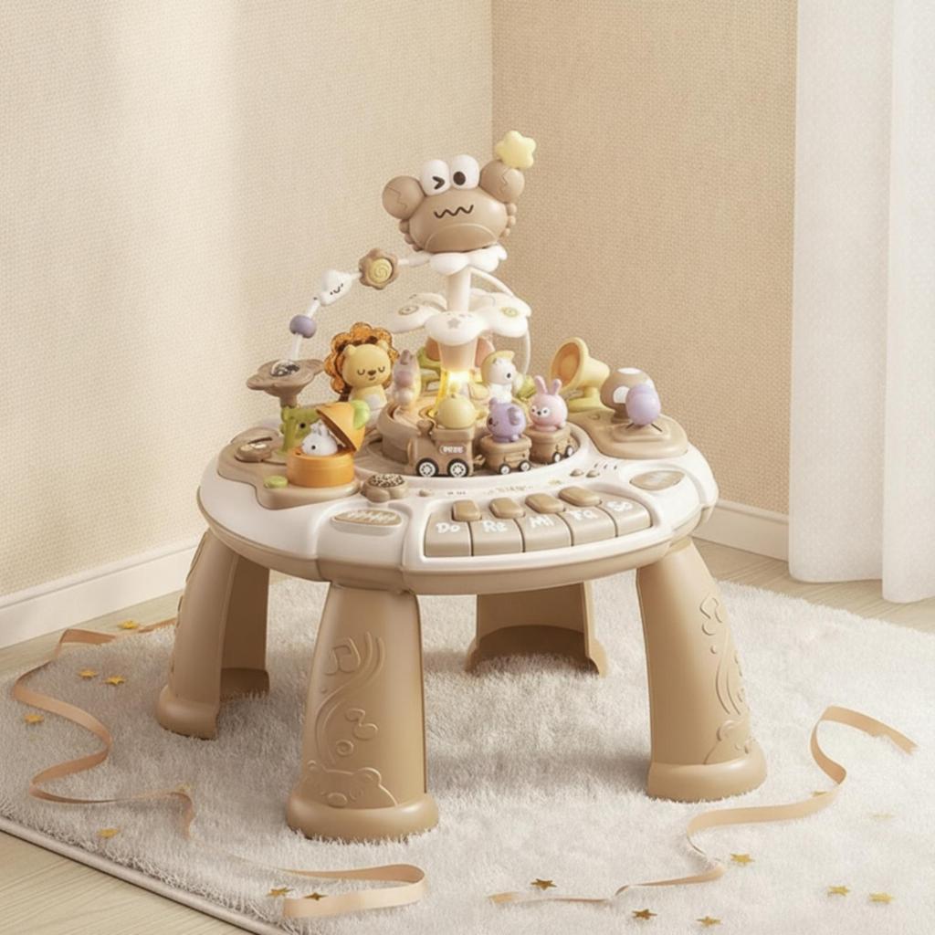 Infant Activity Table with Keyboard DoubleSided Seaside Musical Toy for Young