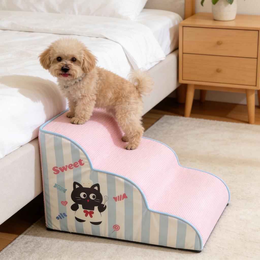 Pet Cute Checkered Staircase Small Dog on Sofa Climbing Ladder Dog Bed Step Mat Removable Washable Cat Ramp