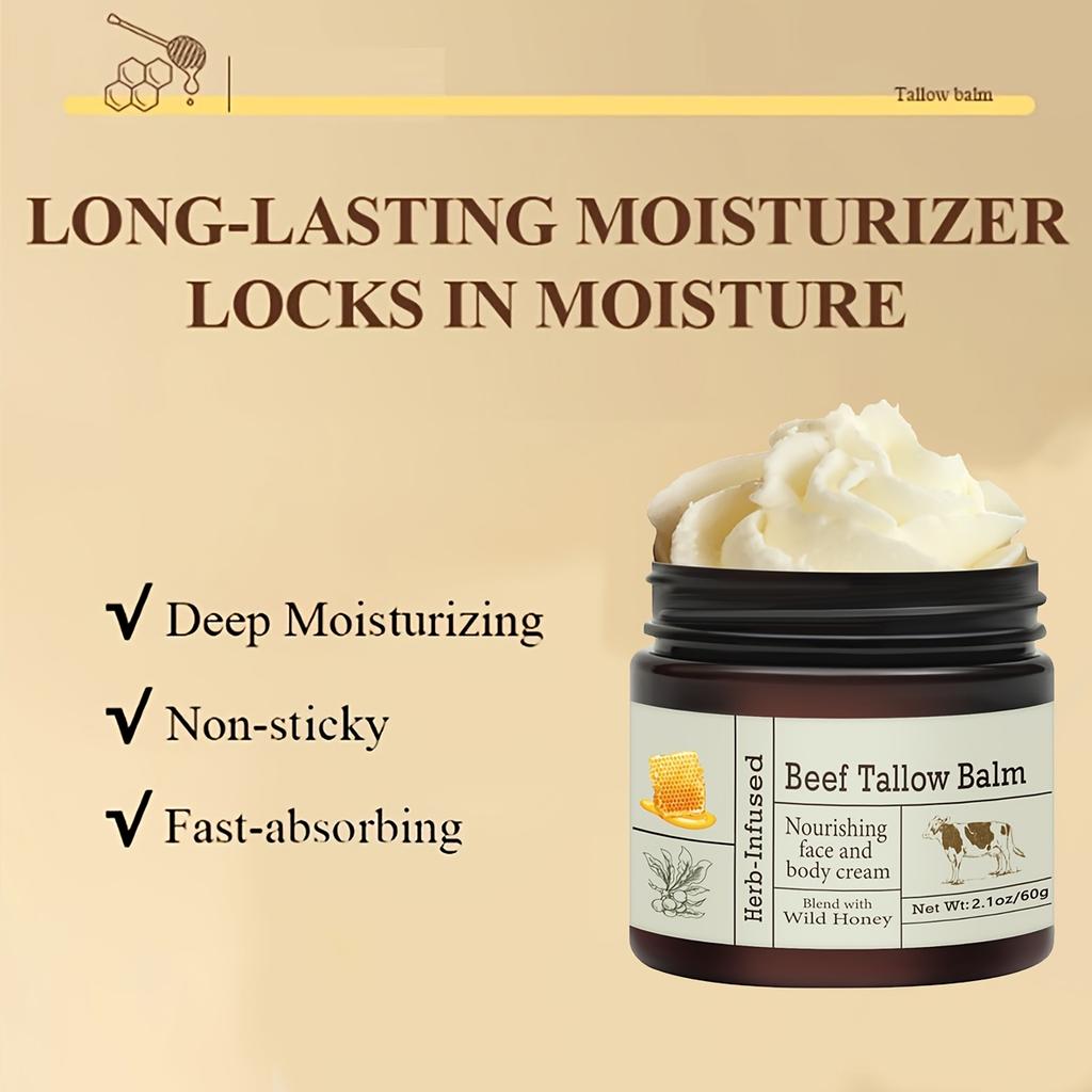 1Pc Grass-Fed Beef Tallow Balm - Unscented, All-Purpose Moisturizer with Olive Oil & Vitamin E for Dry Skin Care