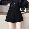 Women's High-Waist Gray Wool Blend Wide-Leg Shorts for Autumn/Winter: 2026 A-Line Casual Outerwear with Boots