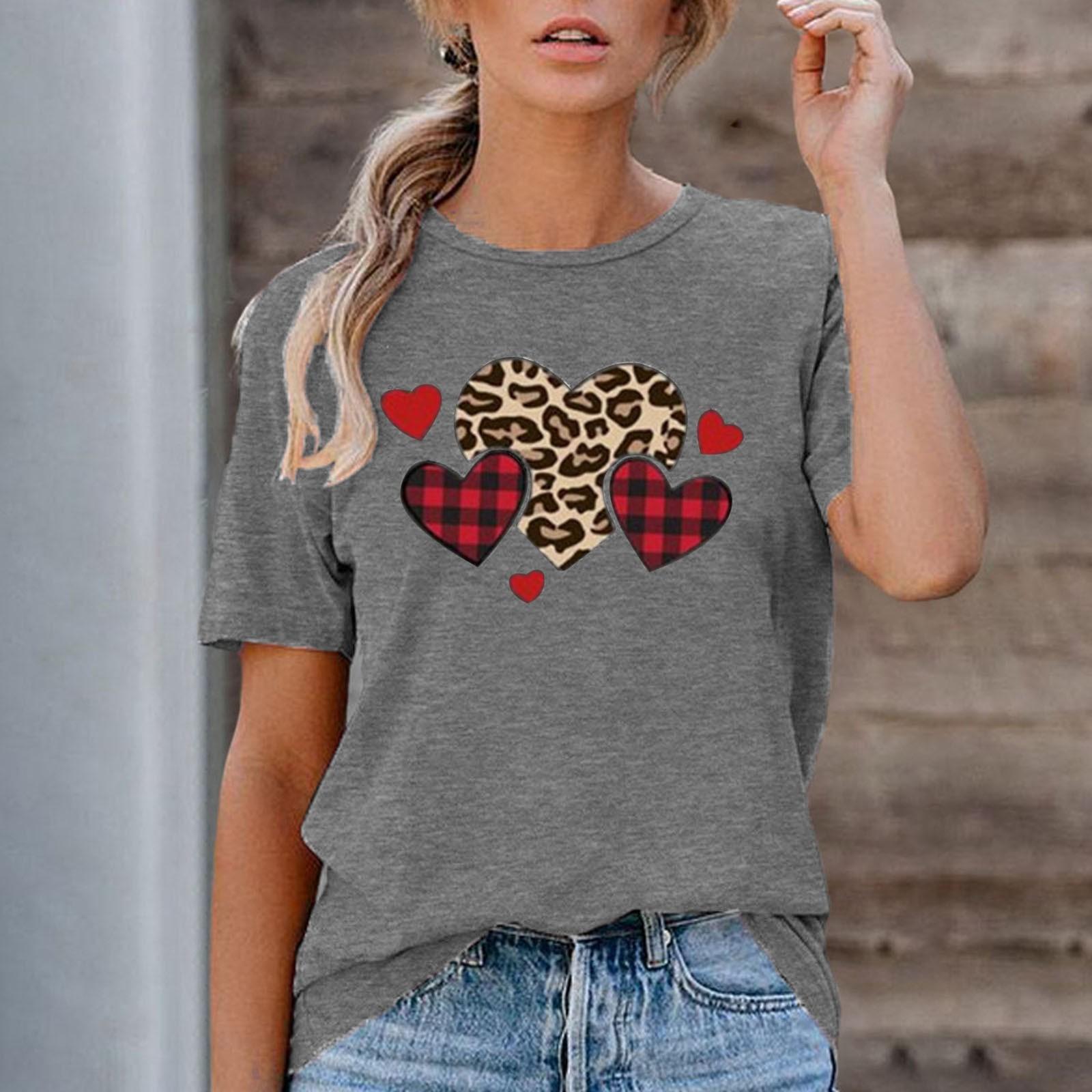 

Women s Casual Round Neck Printed Short Sleeve T-Shirt Valentine s Day Couple T-Shirt XXXL