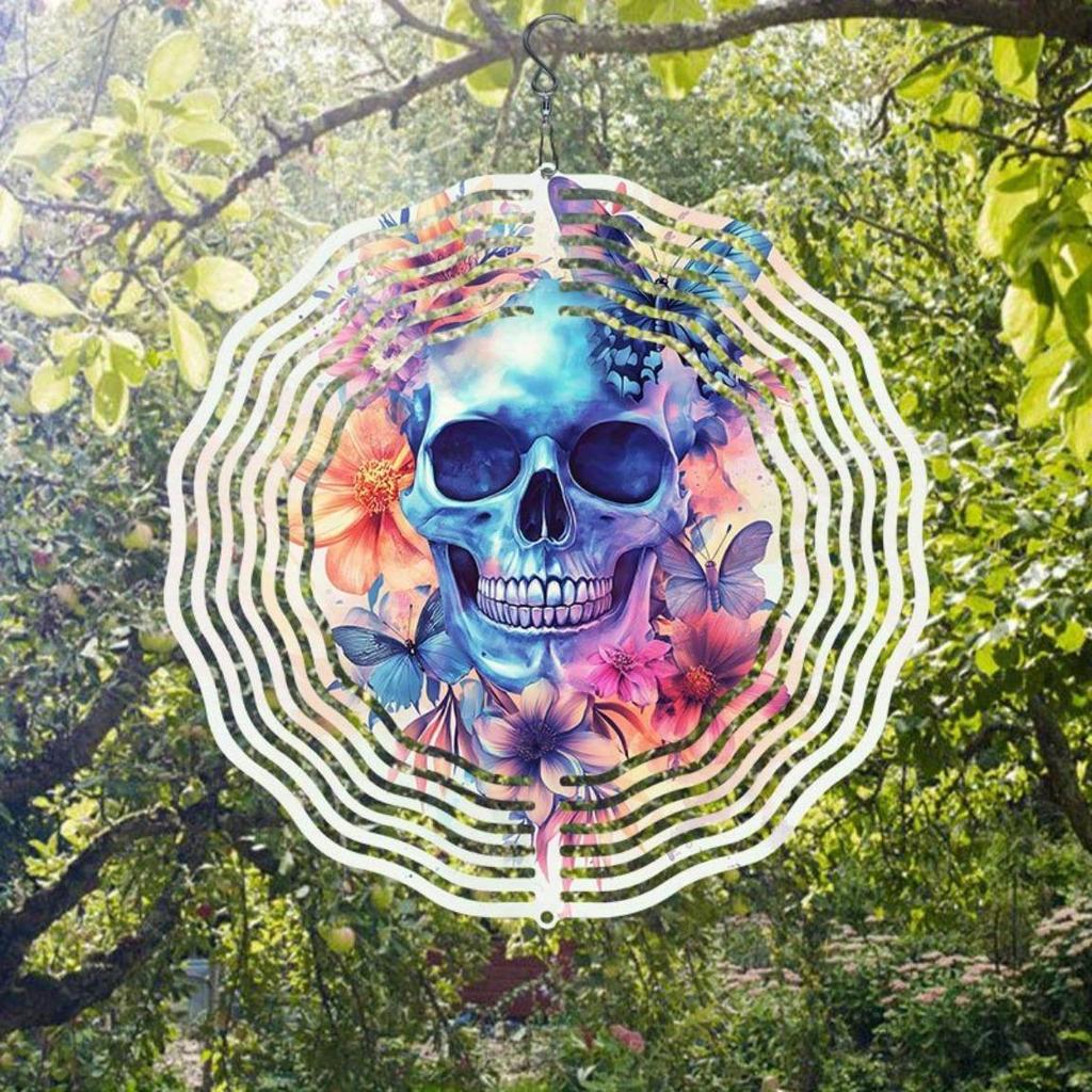 360° Rotating Wind Chime with Colorful Butterfly & Skull 2D Metal Art - Outdoor/Indoor Garden & Patio Decor, No Electricity Needed