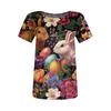 Women's Casual Fashion Round Neck Easter Print Short Sleeve Ribbed Top