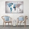 Three Piece Picture Canvas Print Retro World Map Turquoise