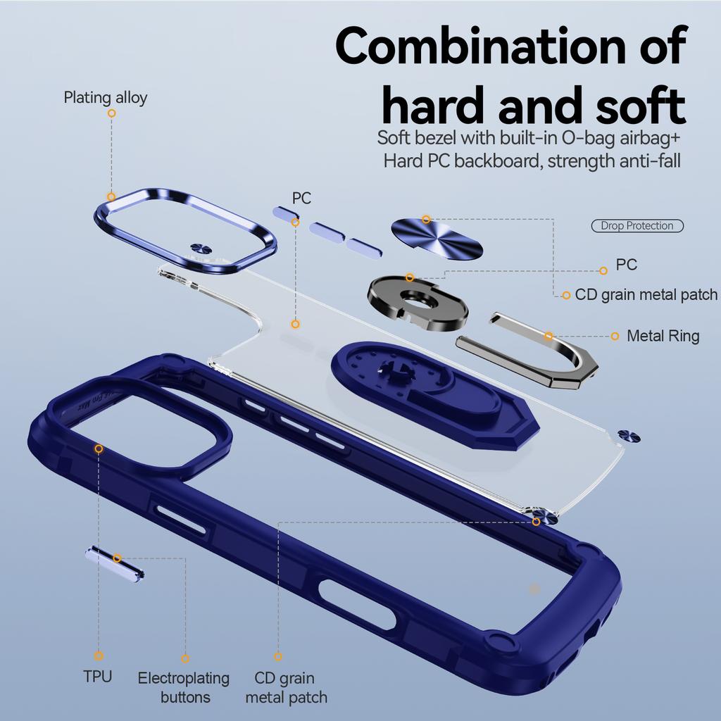 For iPhone 16 Pro Max Case Alloy Lens Frame PC+TPU Kickstand Phone Back Cover