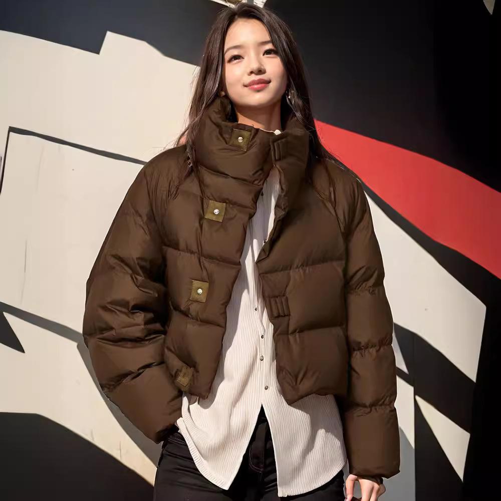 New winter clothing women's coffee-colored cotton-padded jacket small short thickened bread-padded cotton-padded clothing