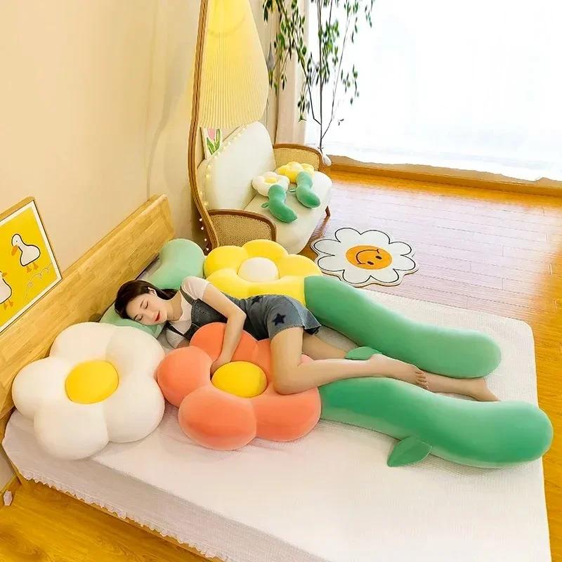 Long Flower Plush Body Pillow Large Cute Sunflower Cushion Sofa Decorative Stuffed Body Pillow Sleeping Back Cushion Decoration