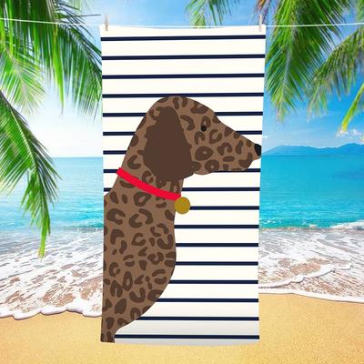 Navy White Horizontal Stripe Leopard Dachshund Dog Print Beach Towel Absorbent Quick Dry for Summer Beach Pool Camping Trip