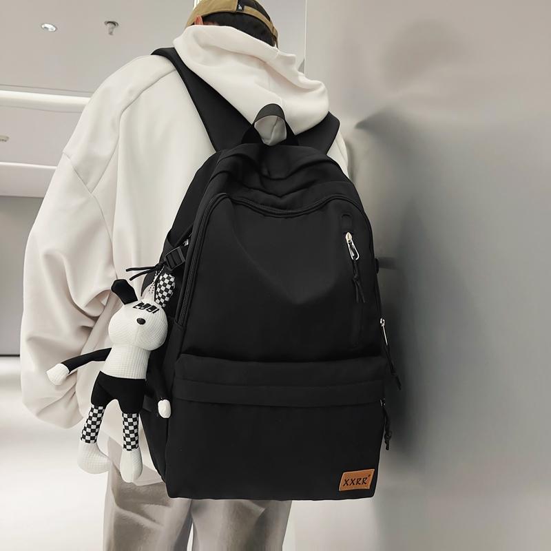 Male Solid Color Backpack Female Large Capacity Student Schoolbag