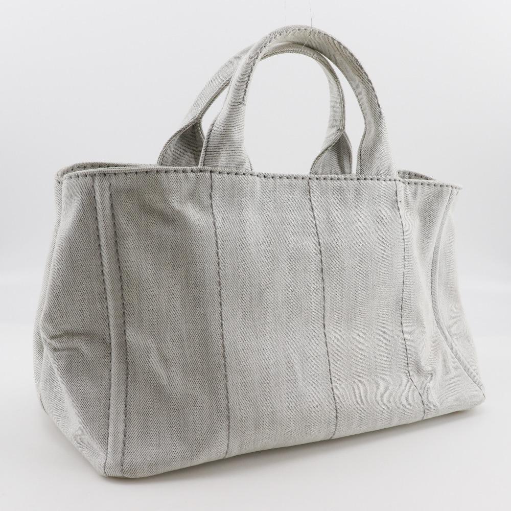 PRADA Canapa Handbag 1BG439 Triangle With Logo Light gray denim Women Used