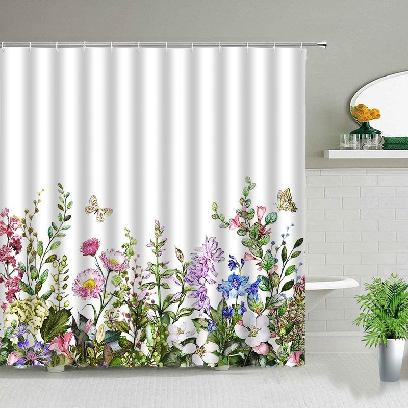 Flower Butterfly Pattern Shower Curtain Waterproof Bathroom Shower Curtains Elephant Bathroom Decor 3d Print Bath Curtain