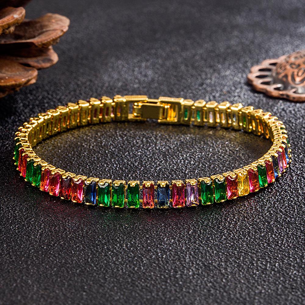 

Красочный прямоугольный браслет с цирконами для женщин - Модные украшения в европейском и американском стиле