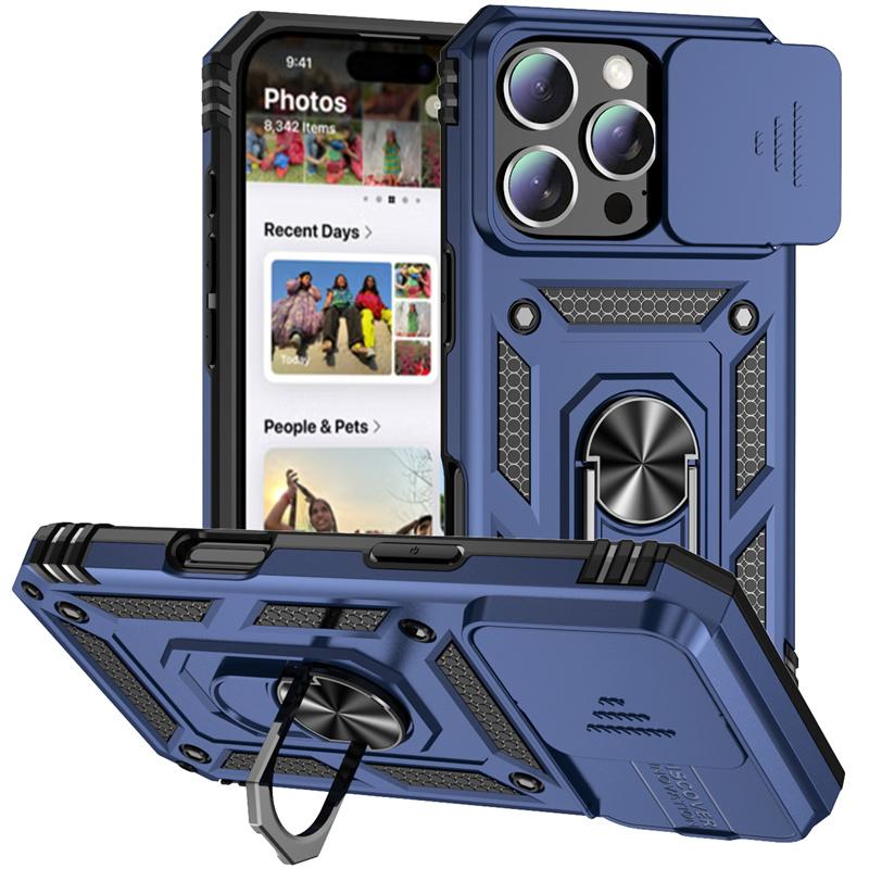 Slide Camera Armor Case For iPhone 16 15 14 13 12 11 Pro Max Mini XS XR X 7 8 Plus Cover Lens Protection Ring Stand Holder Funda