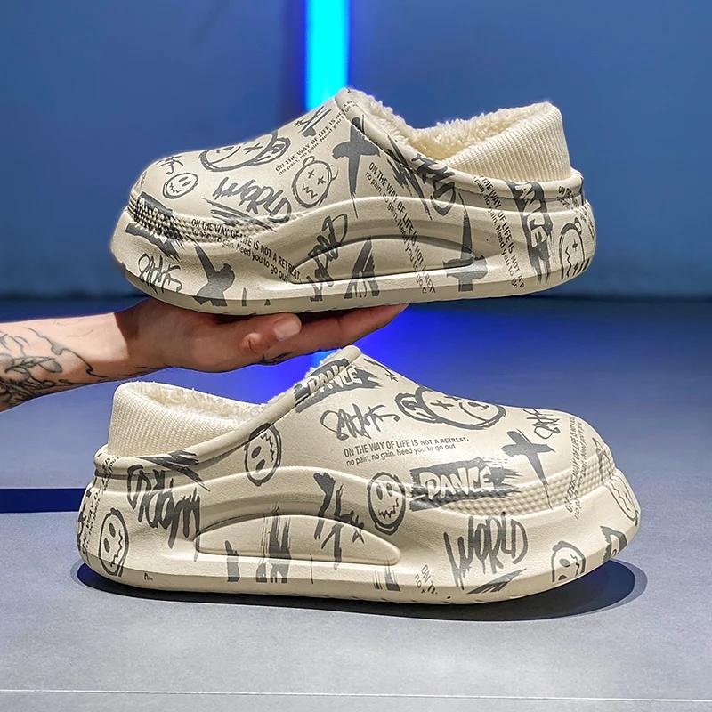 

Мужские тапочки, обувь для мужчин, унисекс, теплые, нескользящие, износостойкие, с толстой подошвой, водонепроницаемые, с добавлением хлопка, с покрытием пятки, модные, новые 36-37