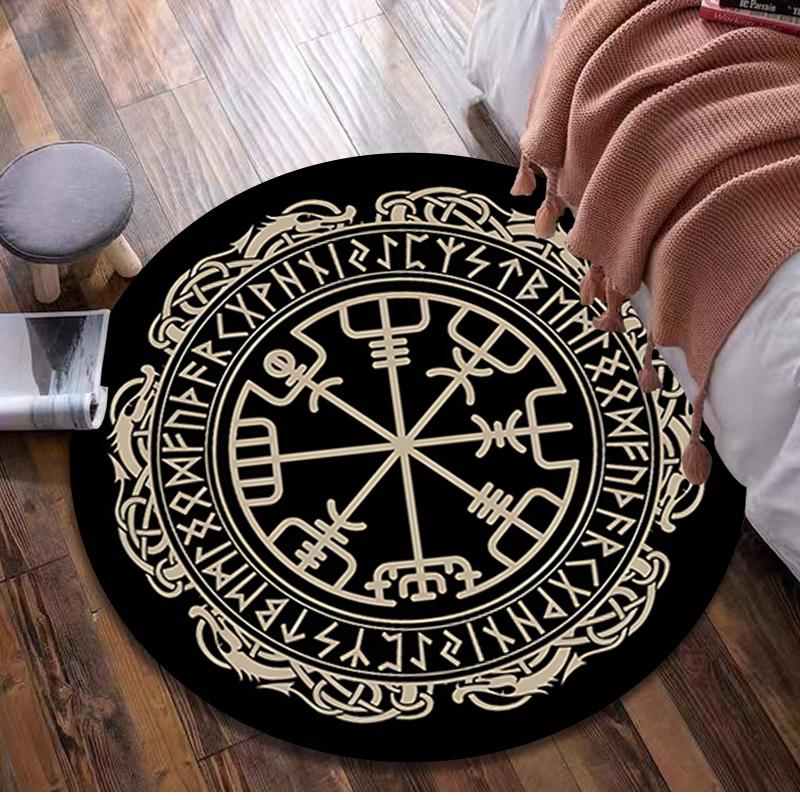 Vegvisir Viking Compass Circular Rug - Office Decorative Carpet For Living Room Bedroom Door Mat Floor Rug Computer Chair Area Rug