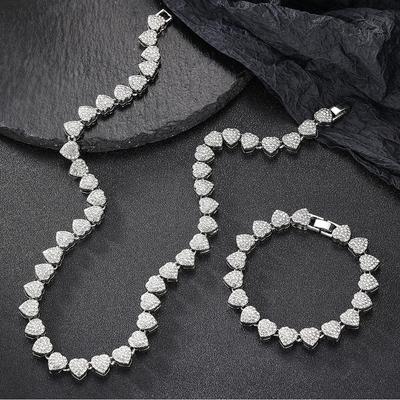 2pcs/set Heart Shaped Cubic Inlaid Necklace Set, 10mm Full Necklace For Personalized Style, Cross-border New Arrival