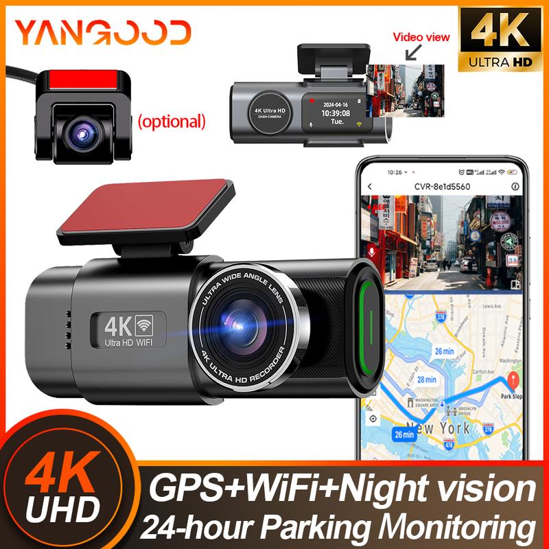 Yangood 4K Dashcam Black box Dual Channel Dual Lens Night Vision Support WIFI GPS 24H Parking Monitoring Car Video Recorder
