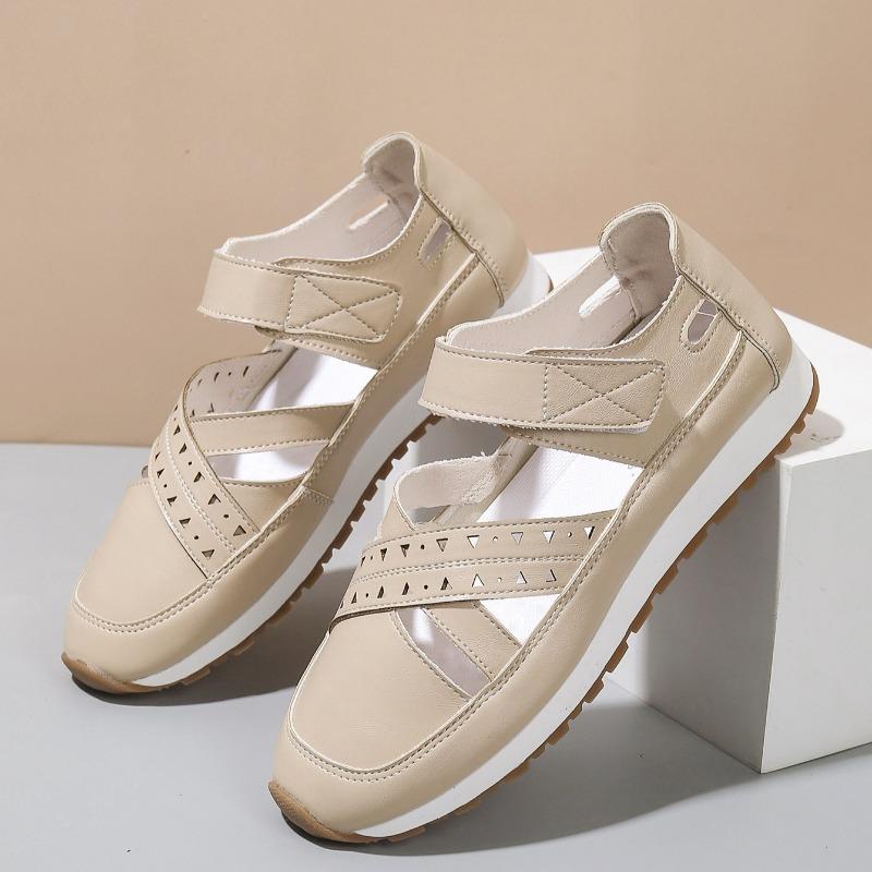 Summer Wedge Sandals with Wide Straps Open Back Sheer Fabric Large Size Platform Thick Sole Thick Heel Velcro Fastening