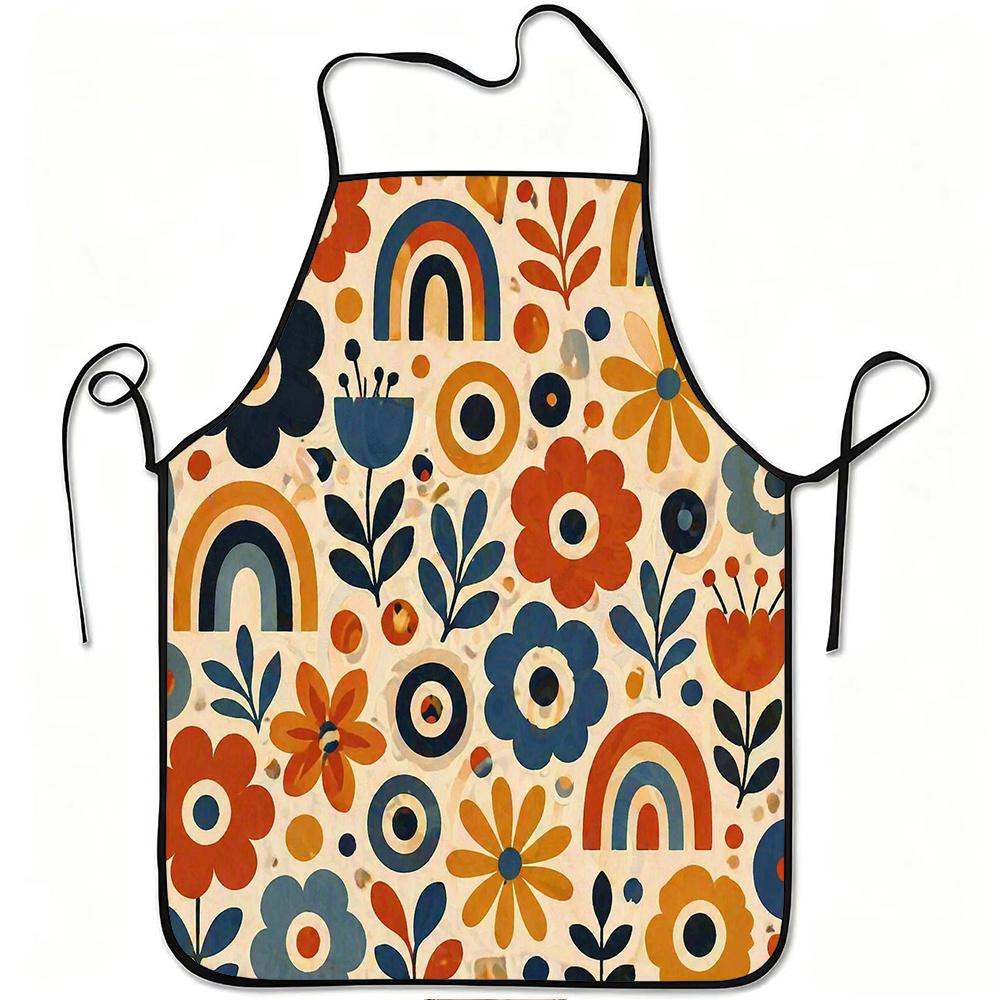 1pc Floral Rainbow Print Apron, Durable and Easy To Clean, Adjustable Waistband, Polyester Material, for Kitchen Cooking, Gardening, Orchard Picking,