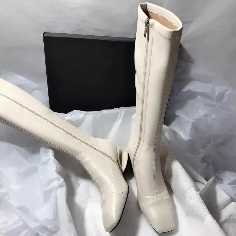 Fashion 2025 New Square Toe Block Heel Back Zipper Fashion Simple Boots New High-end Fashion Women's Boots for Autumn and Winter