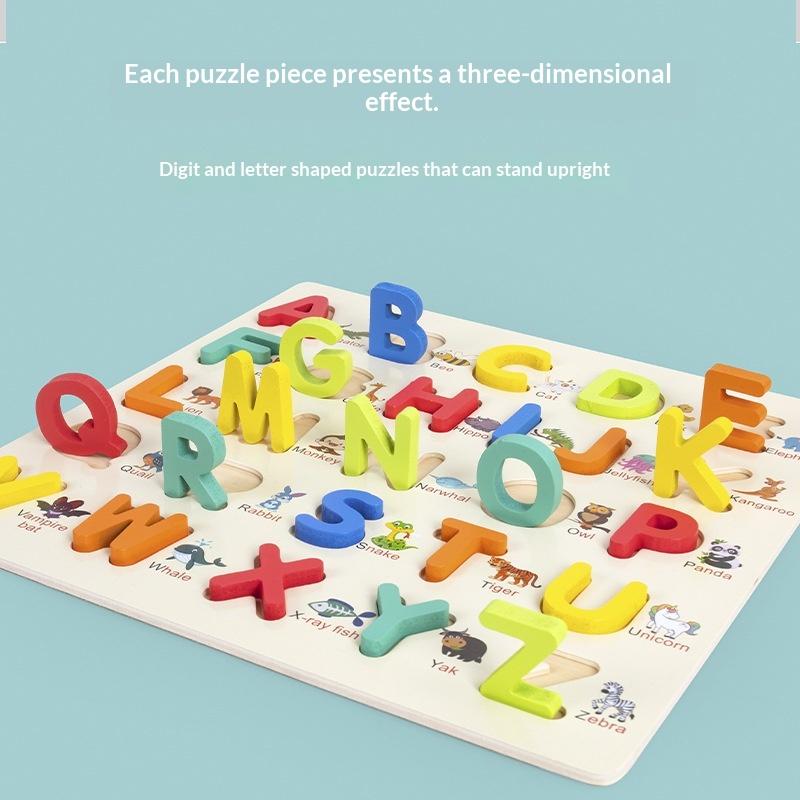 Wooden Educational Puzzle Upper Case Lower Case Letters For Family Game Children Preschoolers Toy