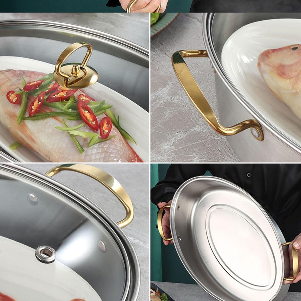 304 Stainless Steel Fish Steaming Pot Single Layer Thickened Multi Use Oval Cookware with Rack Ceramic Pan Chuck Stockpot