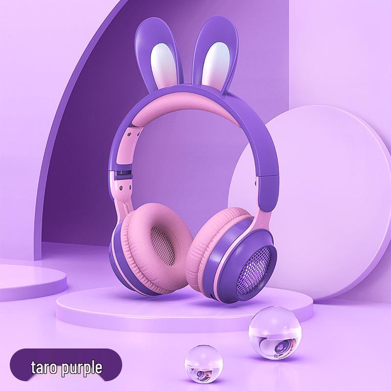 Heart-Shaped LED Bluetooth Headphones with Long Mic and Rabbit Ear Headband KE-11 for Girls