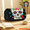 1pc Art Skull Wreath 2D Flat Printing Double-Layer Flip Black Pencil Case - Back To School Essential Pencil Box, Daily Multifunctional Cosmetic Bag, L