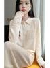 Elegant Wool Sweater: Women's Hollow-Stitch Long Sleeve Lapel Knitwear for Autumn and Winter