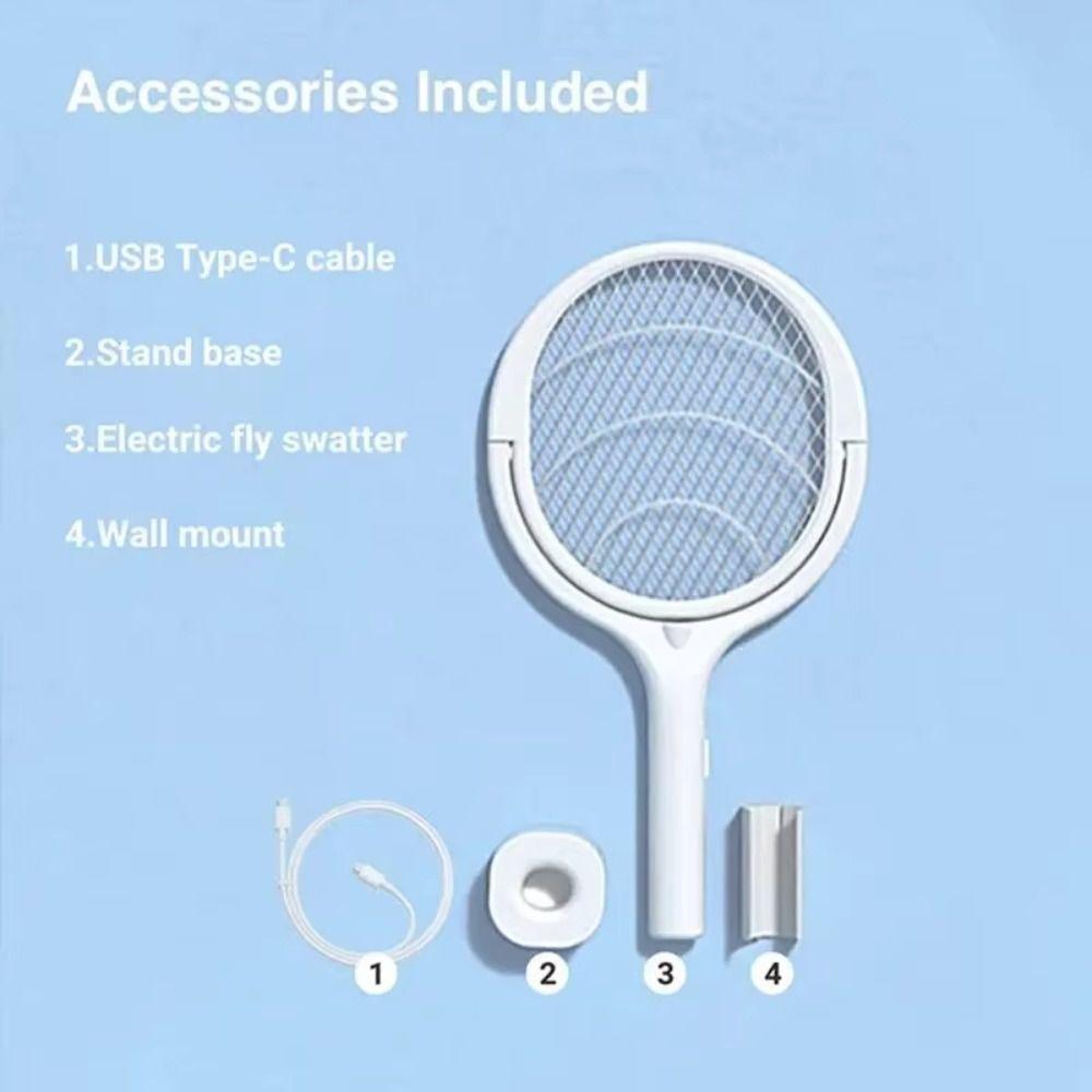 Rotating Head Electric Fly Swatter Racket 5 In 1 Fruit Fly Trap Mosquito Swatter  Indoor