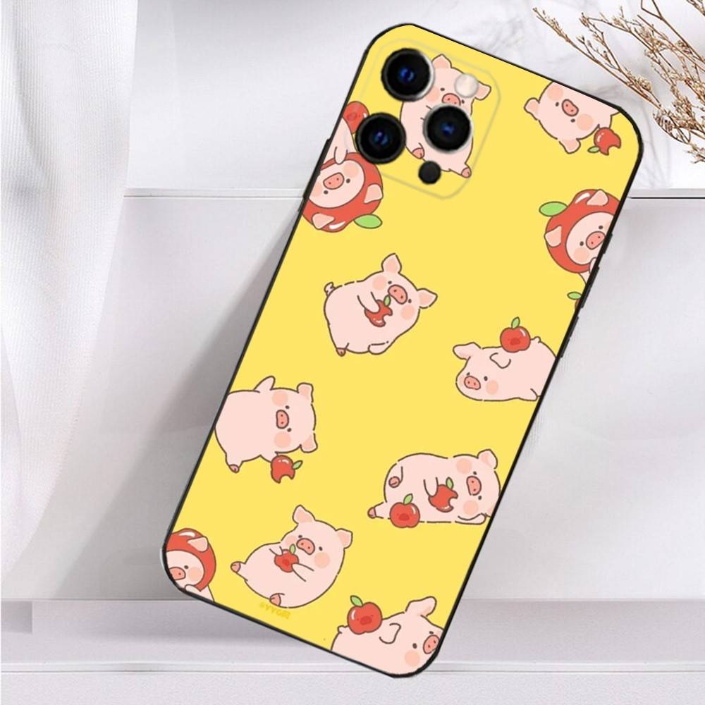 Cute Cartoon Animals Piggy Phone Case For iPhone 16,15,14,13,12,11 Plus,Pro Max,XS,X,XR,SE,Mini,8,7 Soft Silicone Black Cover