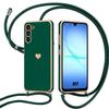 Coque pour Samsung Galaxy A17 4G/5G, Silicone Antichoc Motif Cœur avec Bandoulière Vert Nuit