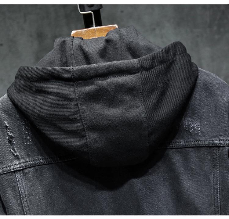 Men's Thickened Hooded Denim Jacket: Japanese Trendy Brand, Autumn/Winter Warm Cotton, Removable Hood