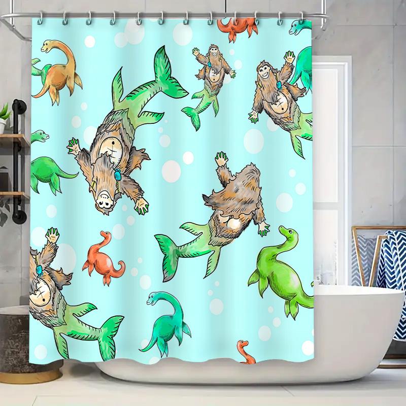 

Whimsical Underwater Creature Print Shower Curtain Blue Green Tones For Bathroom Decor Novelty Animal Design By Taurusduan W60H190(CM)-1 Pcs