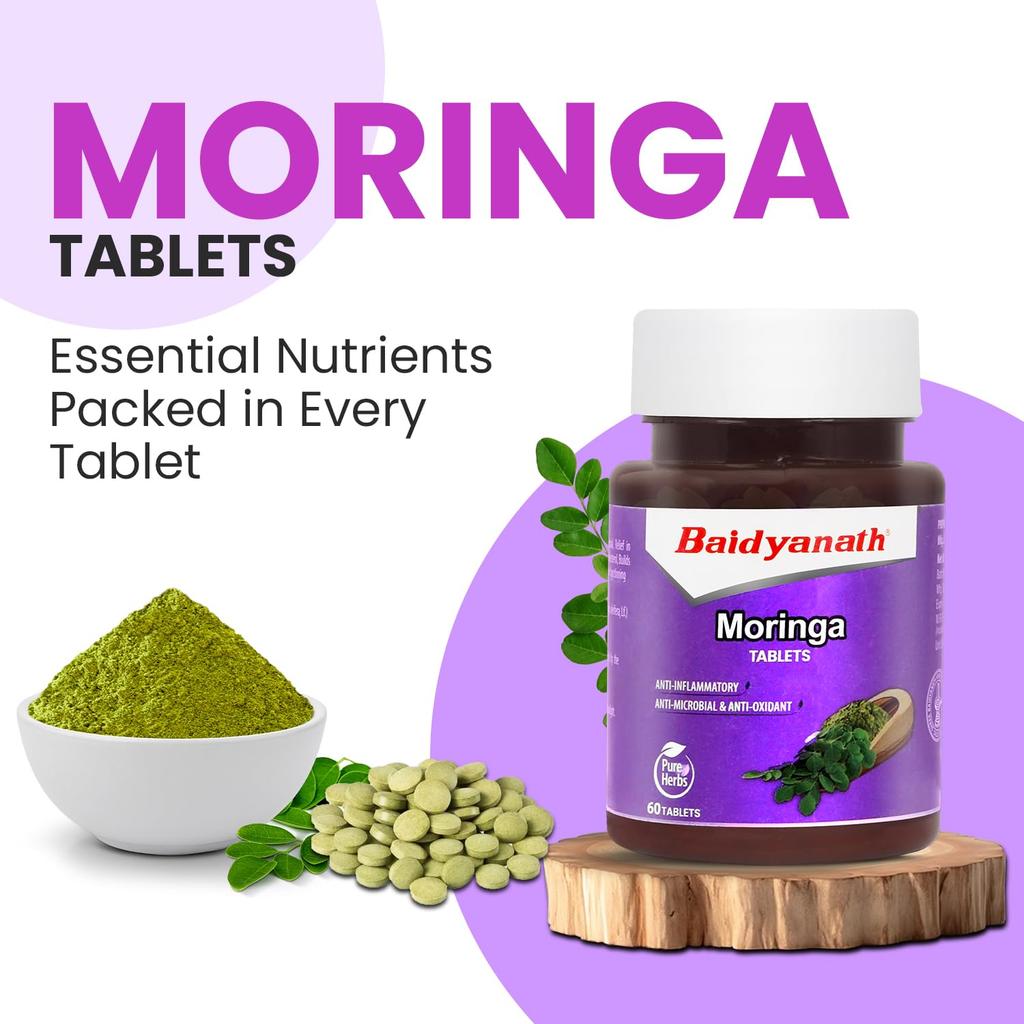 Baidyanath Moringa Tablets 60 Tabs 250mg | Drumstick Leaf Supplement for Gut Health and Wellness