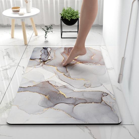 Marble Print Bathroom Rug Diatomaceous Earth Absorbent Entrance Rug Non Slip Door Mat Marbling Floor Mat