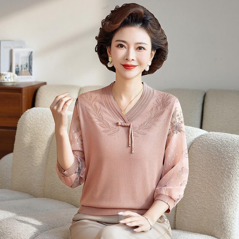 

Stylish Frog Button Mid-Sleeve Top for Middle-Aged and Elderly Women – 2026 Spring/Summer Collection 115 (115-135 lbs) оранжевый/розовый