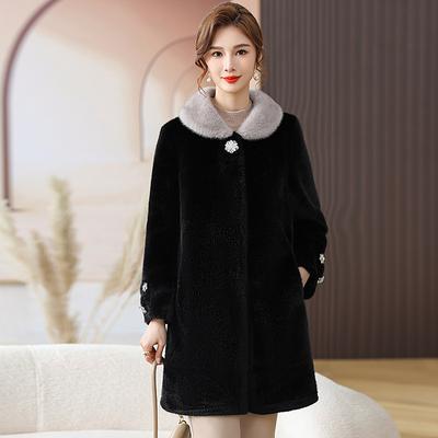 Large Size Women's Imitation Fur Winter New Knee Length Coat for Mothers, Imitation Mink Plush Coat for Medium Length