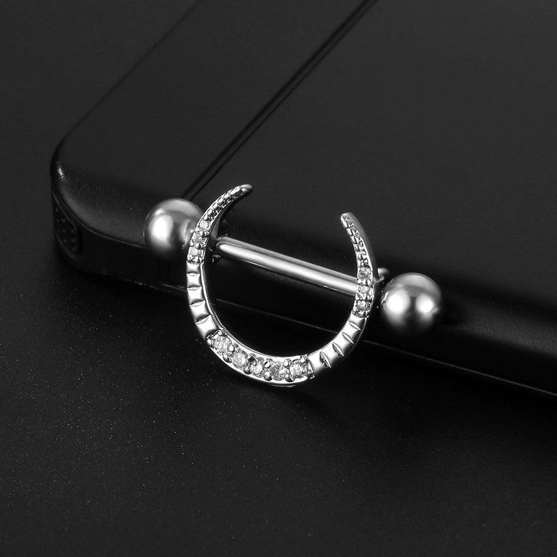 2 Stück Chirurgisches Titan Gerader Barbell Zirkon Rund U-Form Brustwarzenringe Sexy Piercing Brustschmuck Damen Accessoires