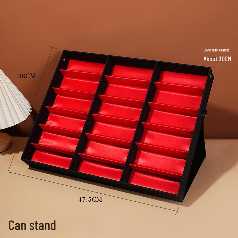 Eyeglasses & Jewelry Display Box with 18 Compartments and Stand