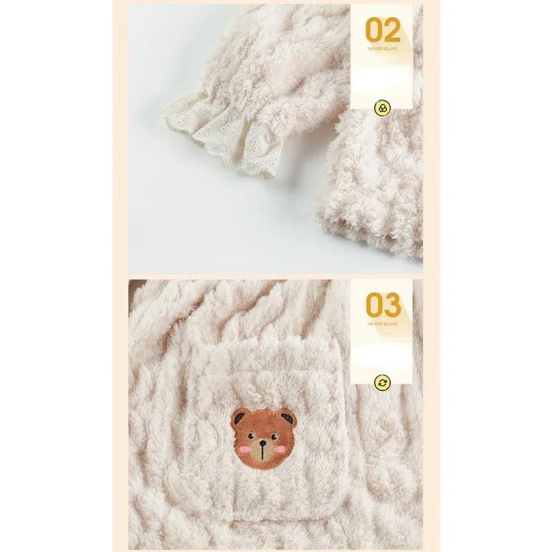 Women Sleepwear Coral Velvet Pajamas Women Autumn Winter Thick Loungewear Cute Flannel Insulation Large Size Home Clothing Set