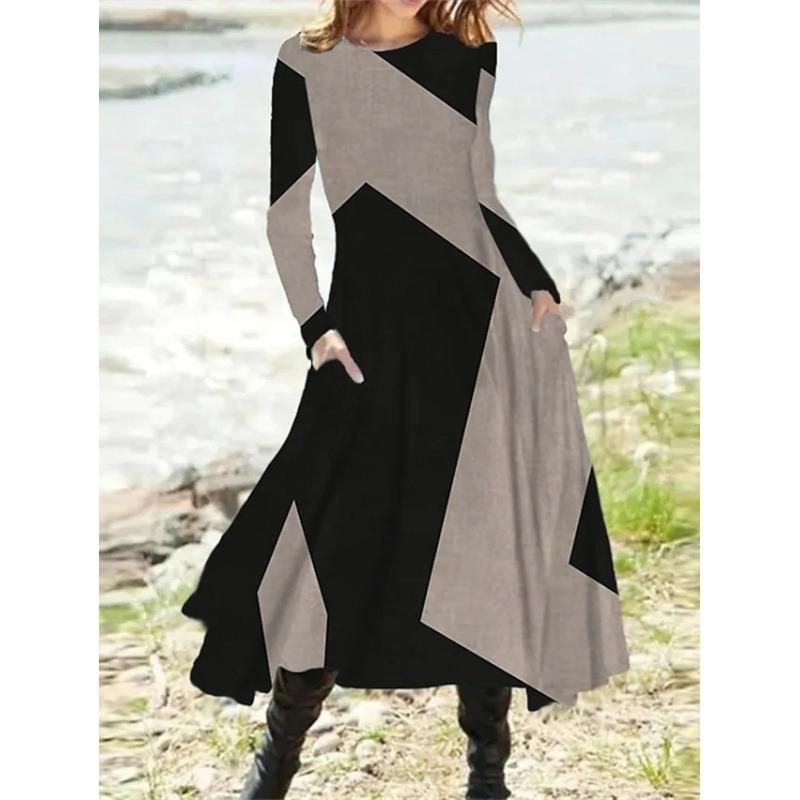 QICED Fashion Autumn Winter Long Sleeve O-Neck Casual Dresses