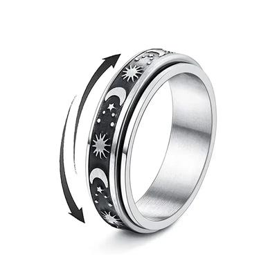 Bague Tournante Spinner Soleil Lune Étoile en Acier Inoxydable Vintage Bijou Cadeau Anniversaire de Mariage Promesse pour Elle Lui
