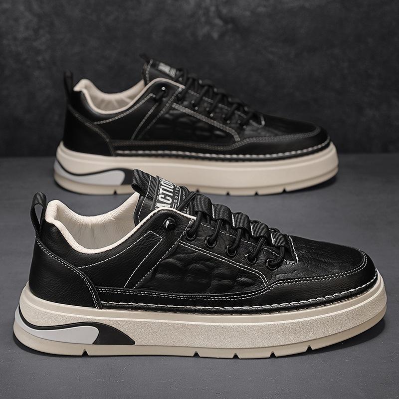 

Осенняя мужская обувь 2024 года, новые кожаные туфли для доски, мужская повседневная модная обувь с низким верхом, для подростков и студентов, увеличивающая рост, белая обувь 39