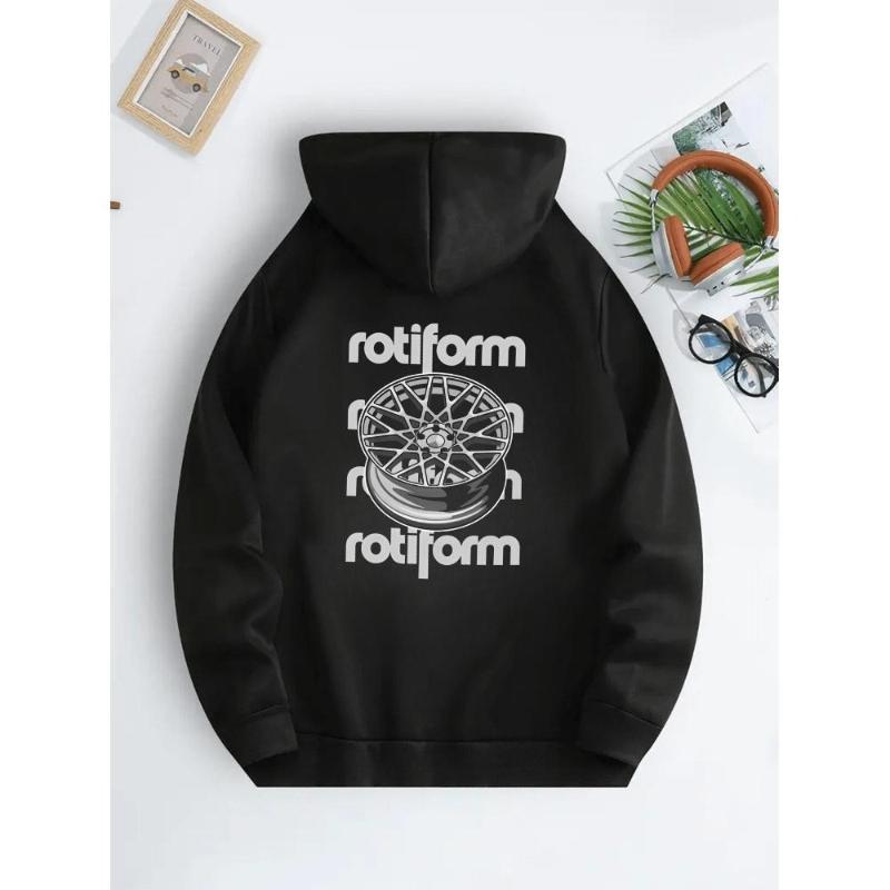 

Car Modification Style Rotiform Wheel Print Hoodie, a Street Fashionista s Mechanical Style Outfit to Rock the Street XXL чорний