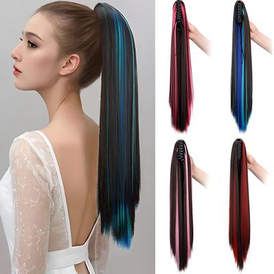 Klaauw Paardenstaart Extensions Lange Rechte Paardenstaarten voor Vrouwen Haardelen Synthetisch Haar Pony Staarten Clip-in Haardeel