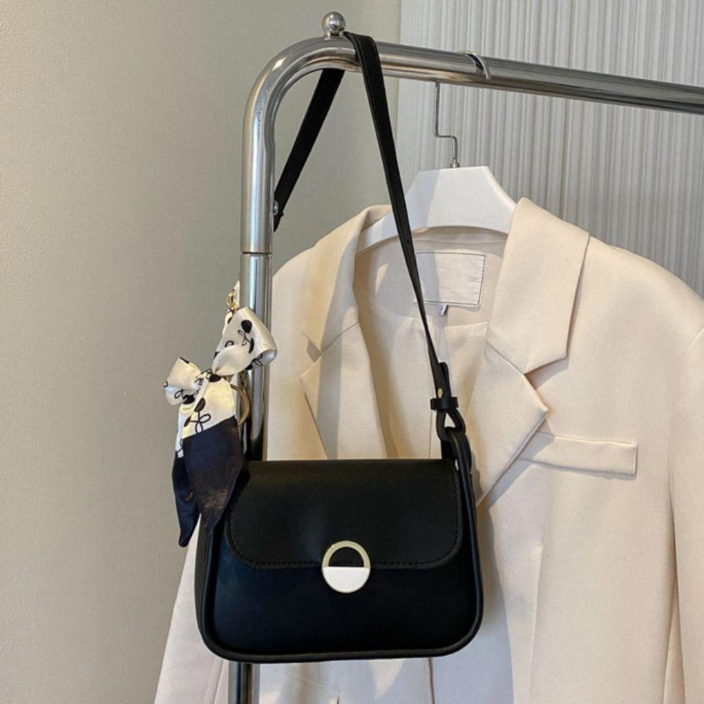 Korean Style PU Leather Shoulder Bag with Ribbon Chain Crossbody Bag  Office Worker