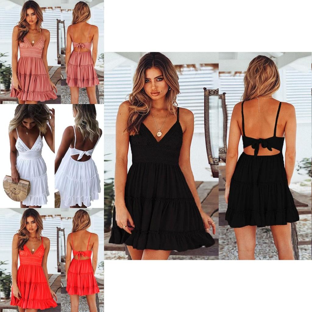 Stylish Women Summer Boho Short Mini Dress For Evening Cocktail And Beach Parties