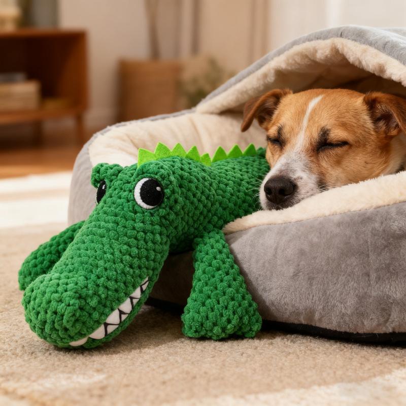 1pc Dog Plush Squeaky Toy, Realistic Crocodile, Soft and Odorless, Double-Layer Fabric Chew Toy, Safe Teething, Squeaking