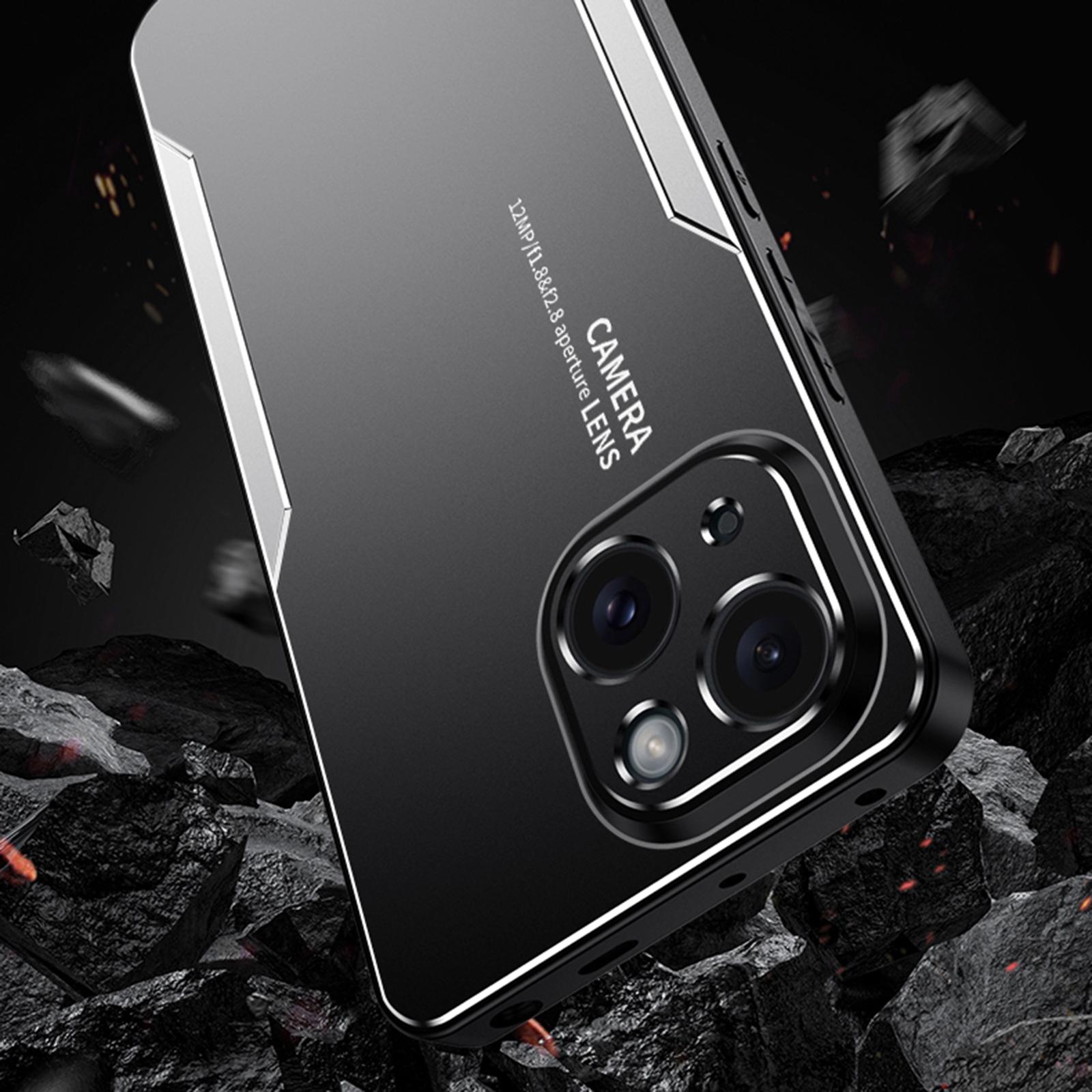 

For iPhone 15 Plus Case Aluminium Alloy+TPU+PC Matte Finish Smart Phone Cover Silver